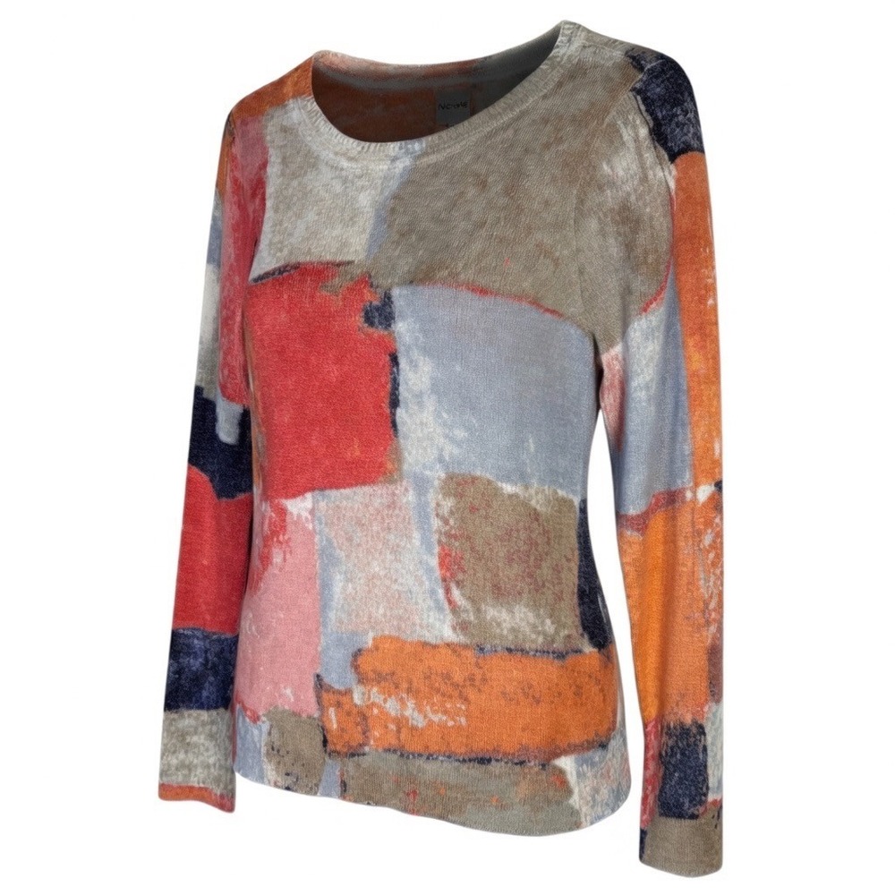 NIC+ZOE Abstract Patchwork Sweater M Fall Artsy Boho Eclectic Colorblock Knit